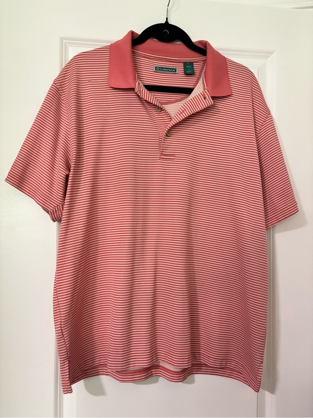Cubavera Men’s Coral and White Striped Polo